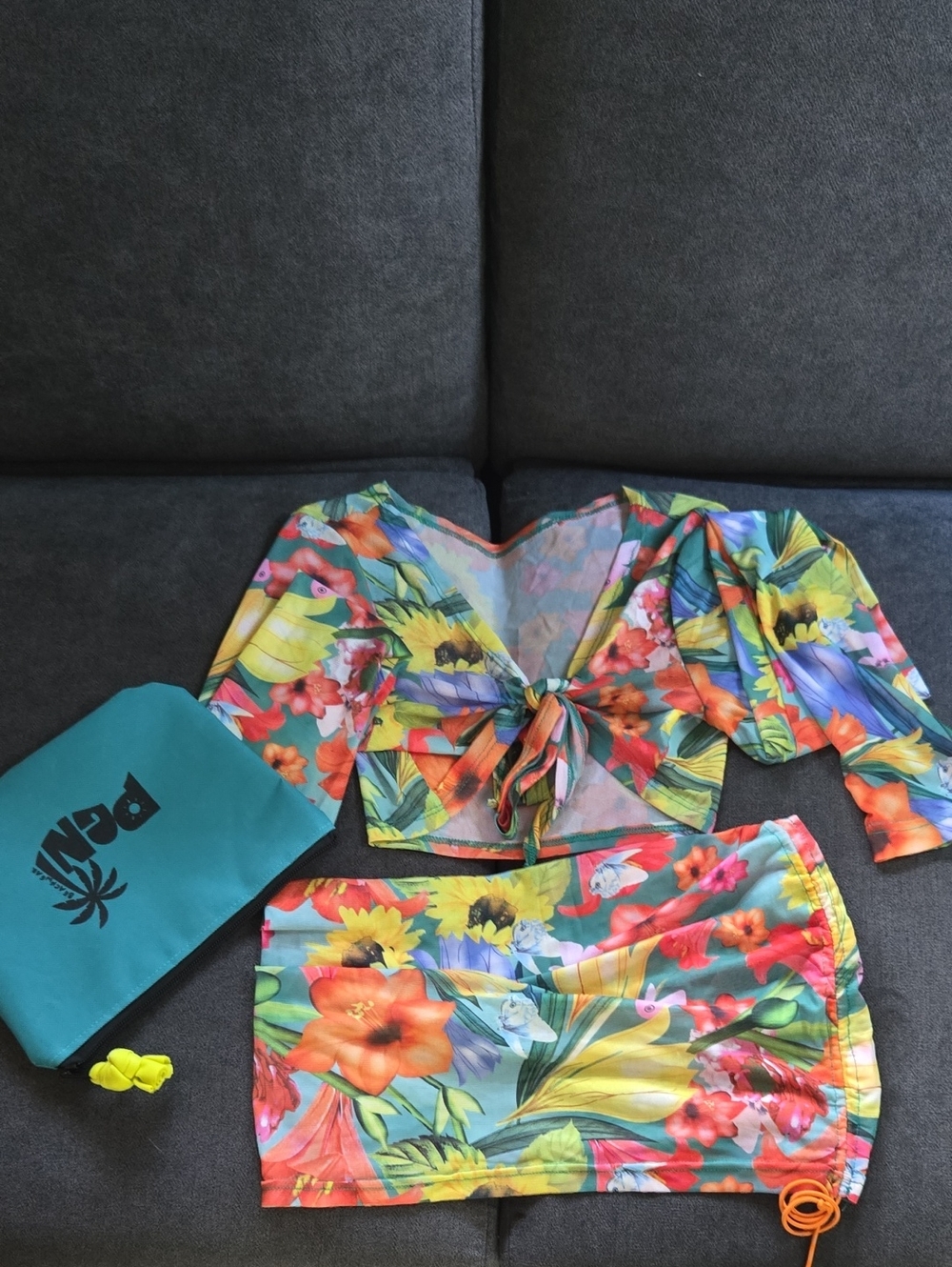 Tropical Floral Tie-Front Crop Top and Skirt Set - In Bag🤩